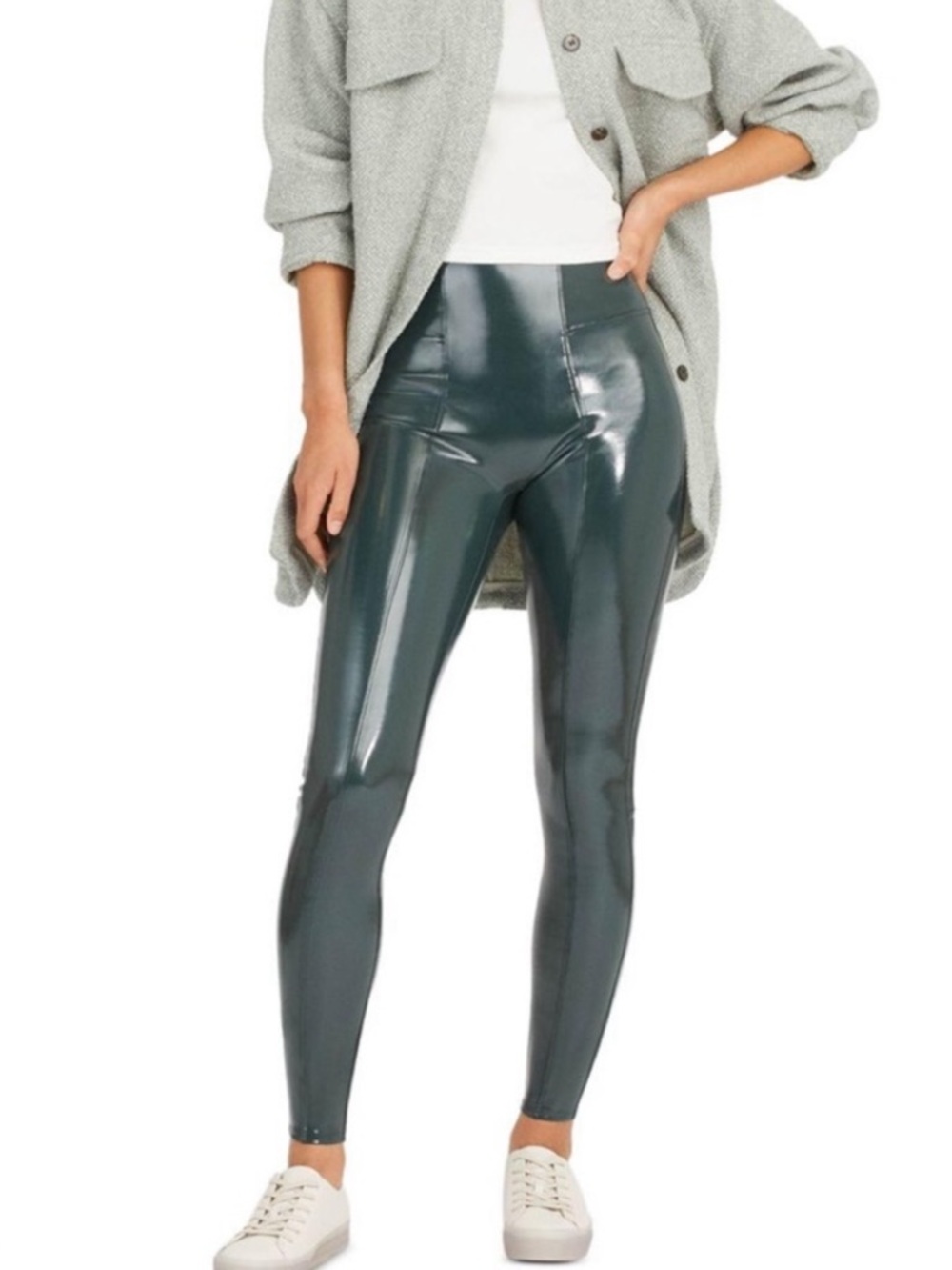 SPANX Shiny Forest Green Patent Faux-Leather Leggings